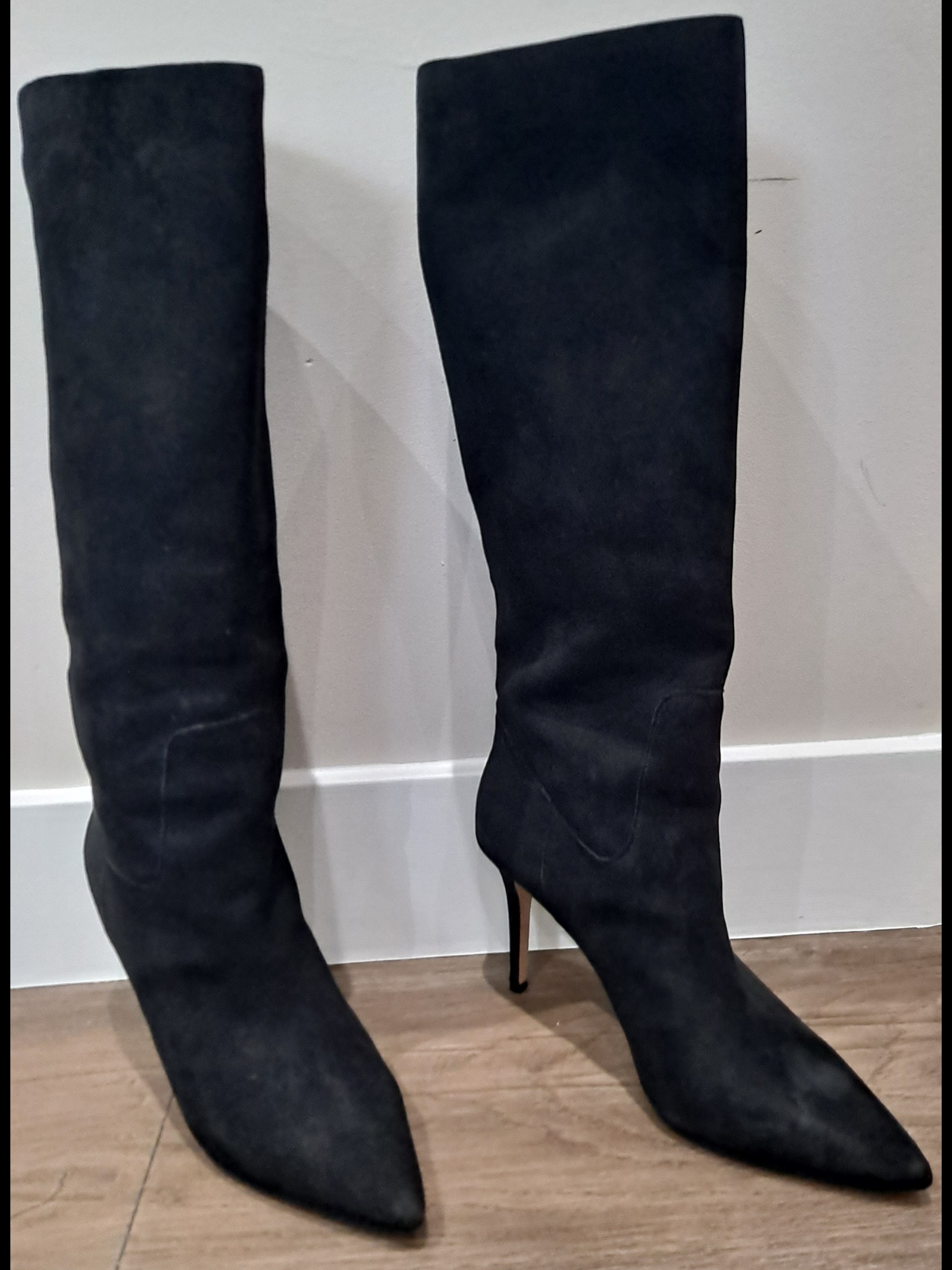 J. Crew Black Suede Knee-High Pointed Toe Stiletto Boots
